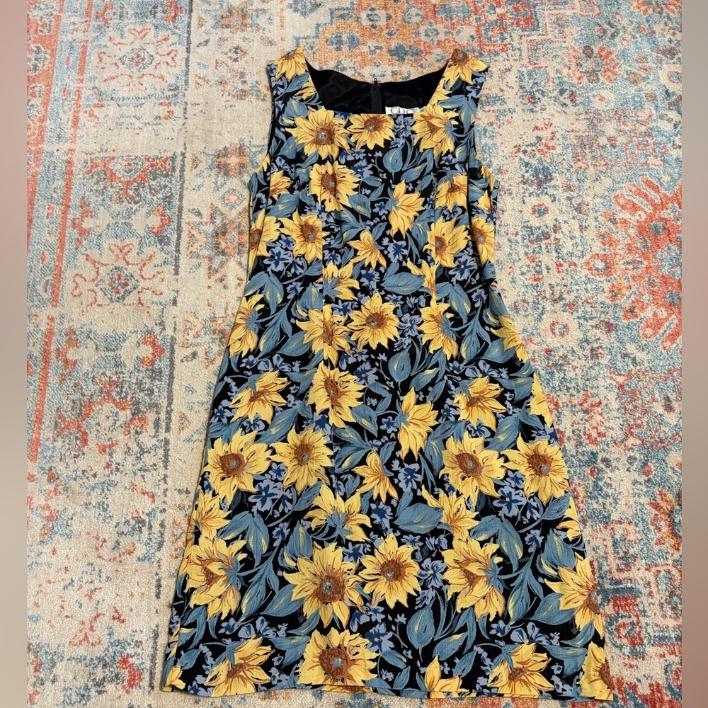 Vintage floral square-neck silky mini dress sleeveless